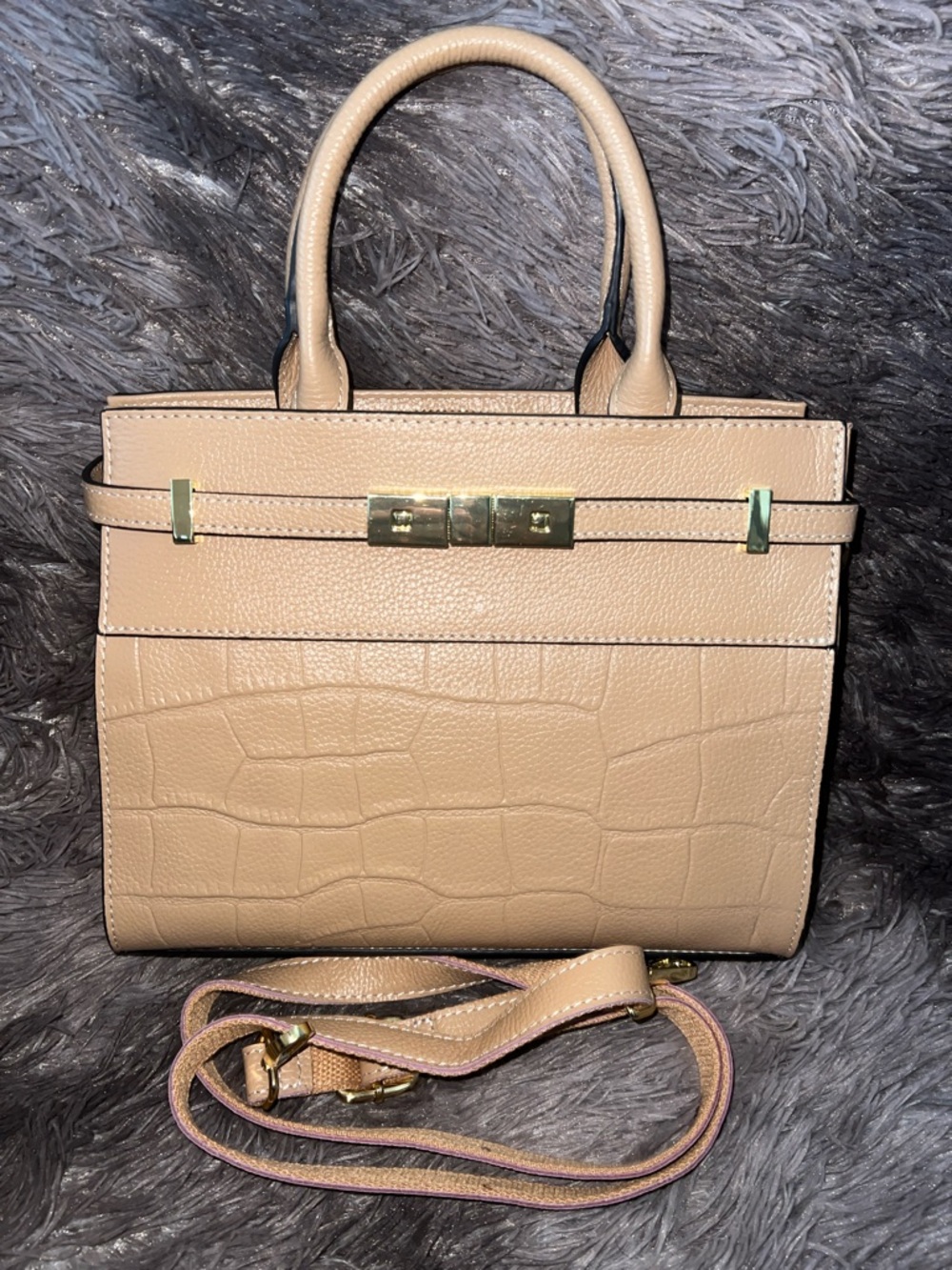 Textured Pattern Convertible Satchel Bag